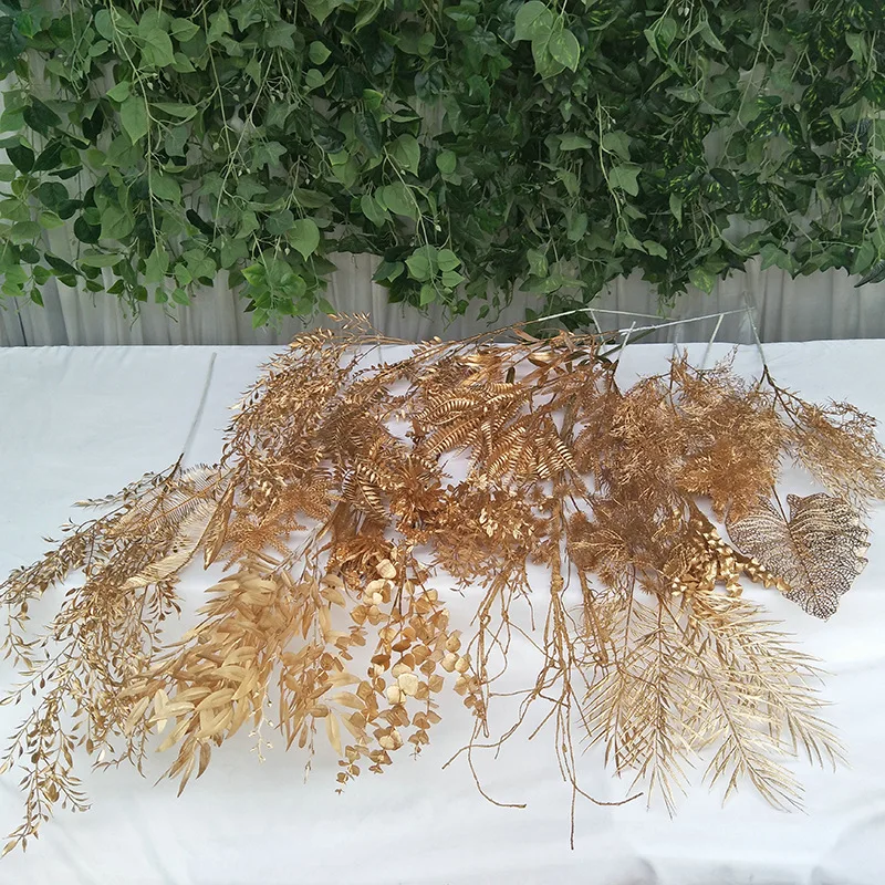 Gold Series Simulation Plants Wholesale Simulation Bouquet Fake Flowers Misty Maple Leaf Phoenix Tail Wedding Decoration Display