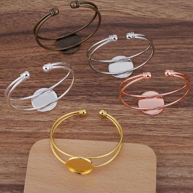 10pcs Bronze tone Plated DIY Bangle Bracelet with 20mm Round Bezel Glass Cameo Base Blanks Open Cuff Bracelet Settings for Women