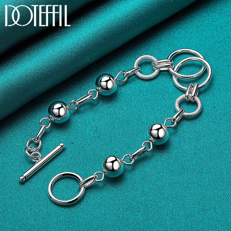 DOTEFFIL 925 فضة الكرة السلس سلسلة من الخرز سوار للنساء رجل مجوهرات الزفاف الخطوبة #3