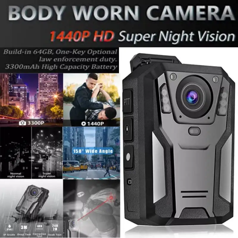 Aolbea 1440P UHD Police Body Camera Built-in 64GB Record Video Audio 2.0” LCD Night Vision 3300 mAh Battery Waterproof  Enforcem