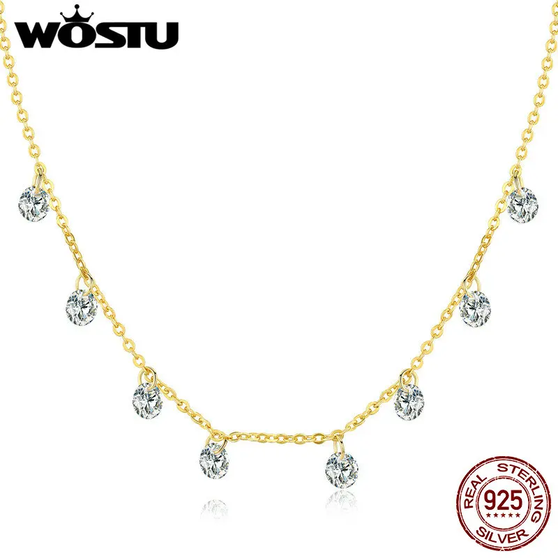 WOSTU NEW Design 925 Sterling Silver Sparkling CZ Chokers Necklace For Women Hot Fashion Jewelry Valentines Wedding Gift CQN299