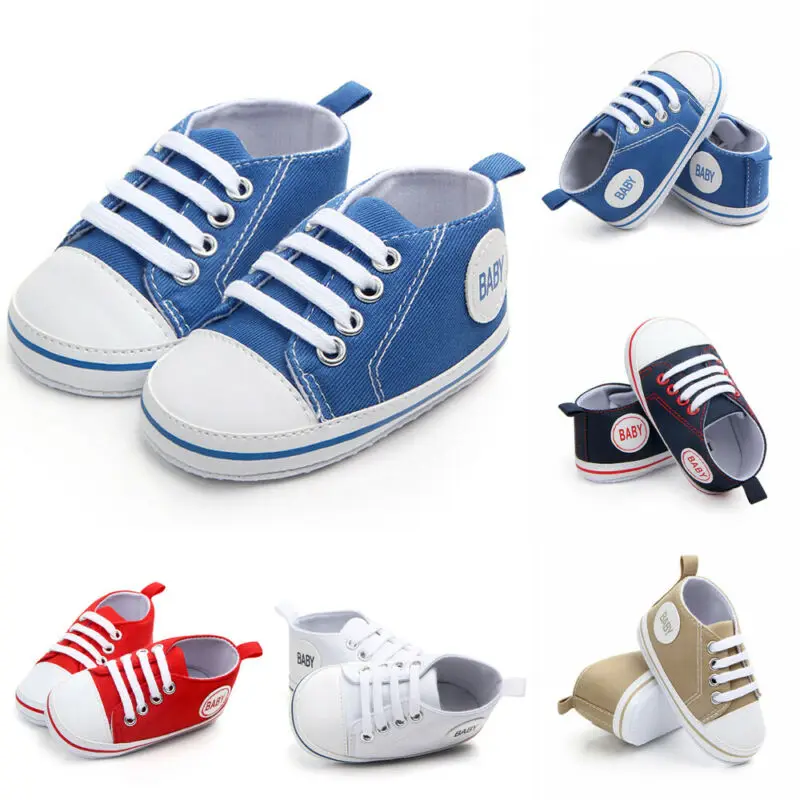 Lioraitiin 0-18M Baby Boy Girls Toddler Canvas Shoes Sneaker Strap Little Kid Baby Crib Shoes Soft Sole