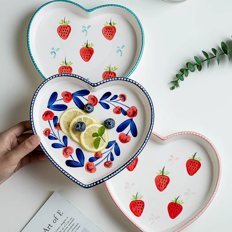 Modern housewives creative hand painted ceramic heart-shaped microwave oven baking deep tableware dinner plates