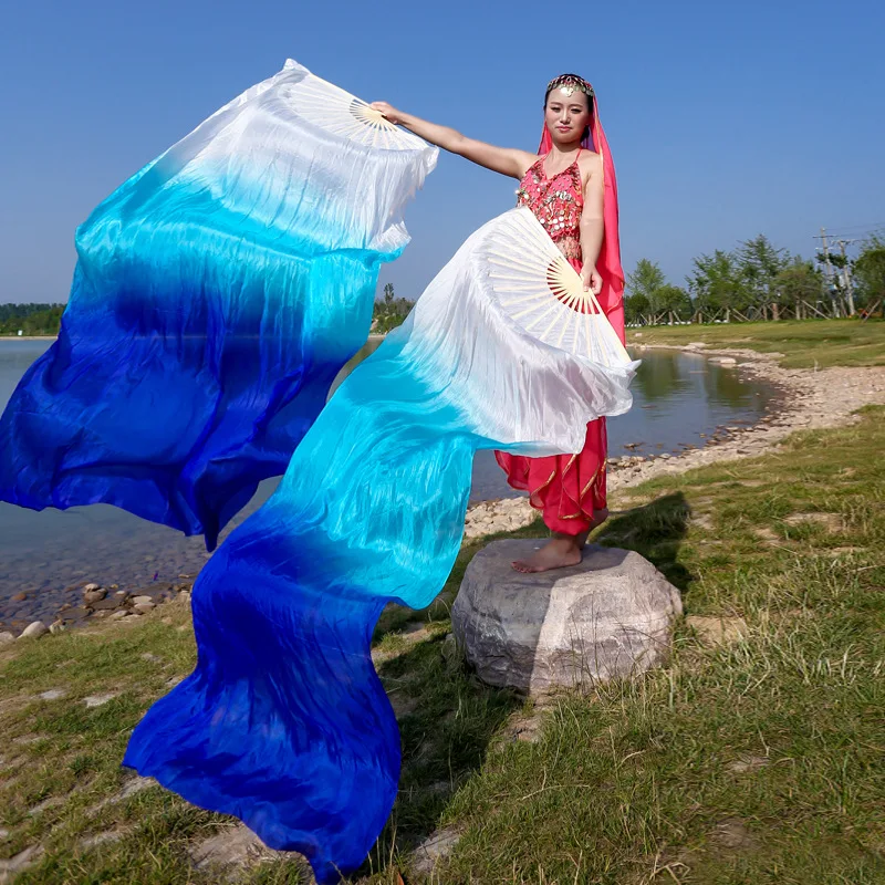 100% Seide Dance Bühne Leistung Requisiten Tanz Seide Fans 150x90cm Frauen Bauchtanz Lange Fans