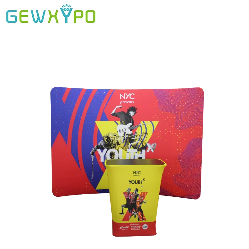 Exhibition Booth Easy Fabric Banner Advertising Display 7.5ftX10ft C-Shaped Backwall With Square Counter Or Square Bar Counter