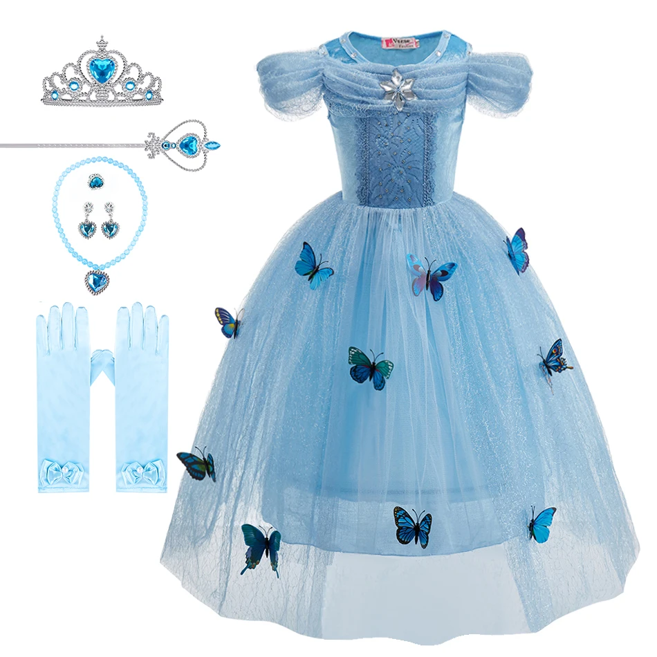 Halloween Party Cinderella Dress Up for Girl Short Sleeve Fancy Princess Costume Kids Carnival Outfit Clothes Girl Elegant Frock