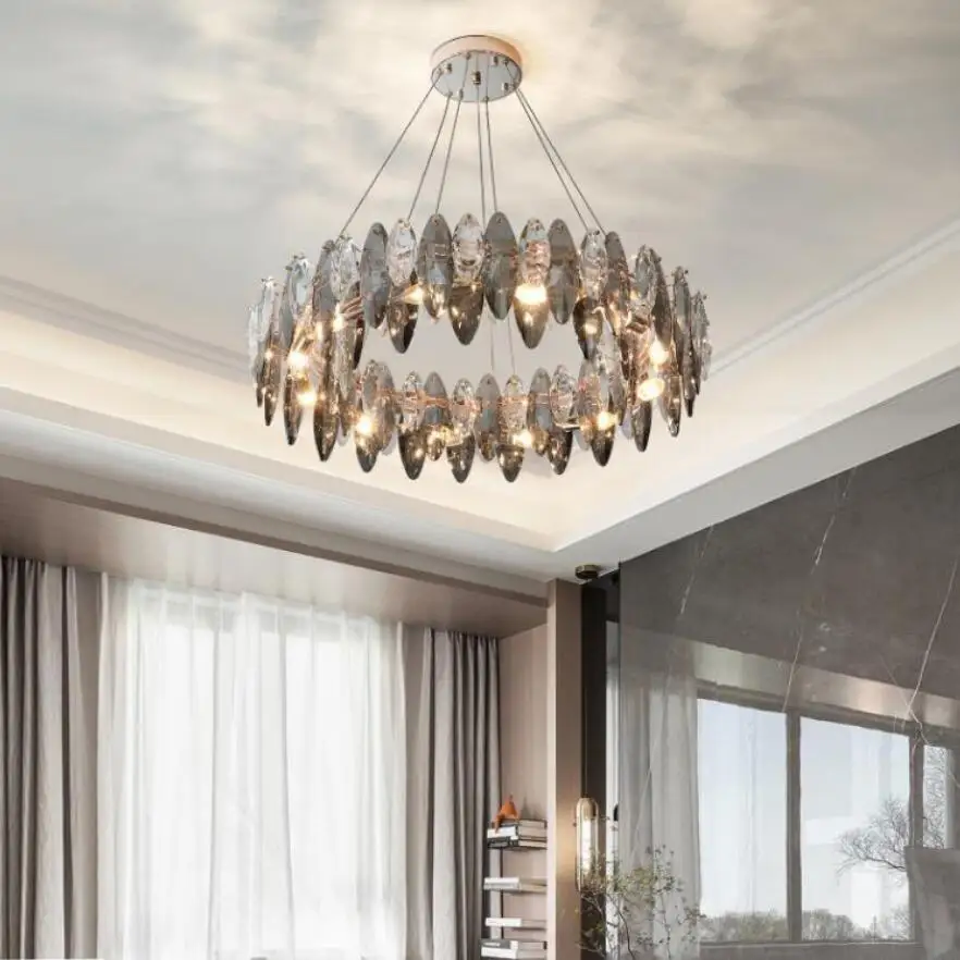 Lustre de cristal moderno de luxo suave para sala, decoração para casa, lâmpada led, luminária