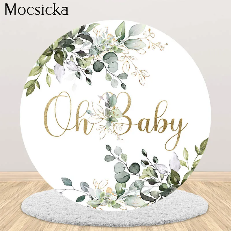 

Oh Baby Theme Round Circle Backdrop Green Leaf Cake Table Decoration Props Background Newborn 1st Birthday Portrait Photo Studio