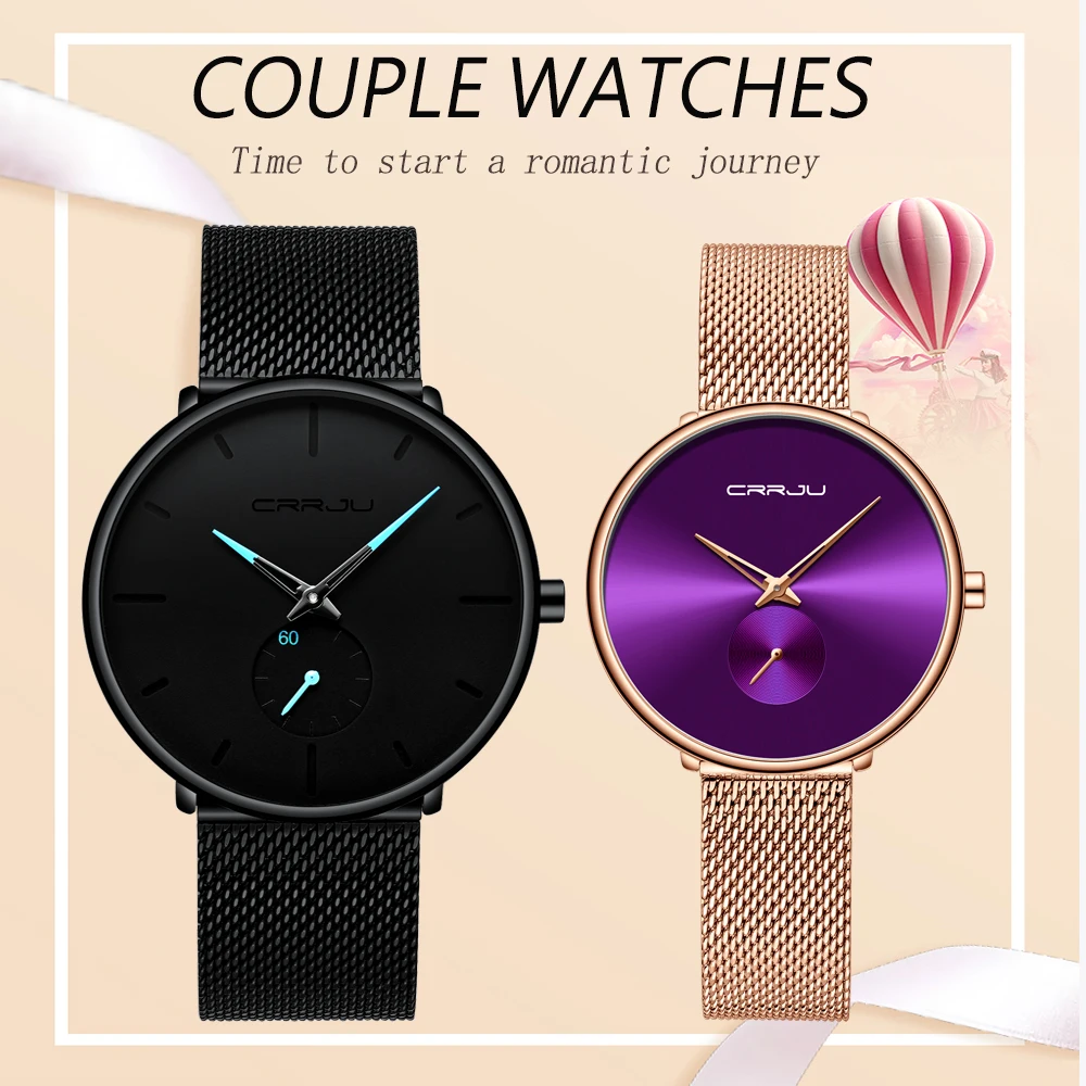 Couple Watch for Men and Women SCRRJU tainless Steel Band Waterproof Lover’s Watches Fashion Casual Wristwatch Gifts For Se