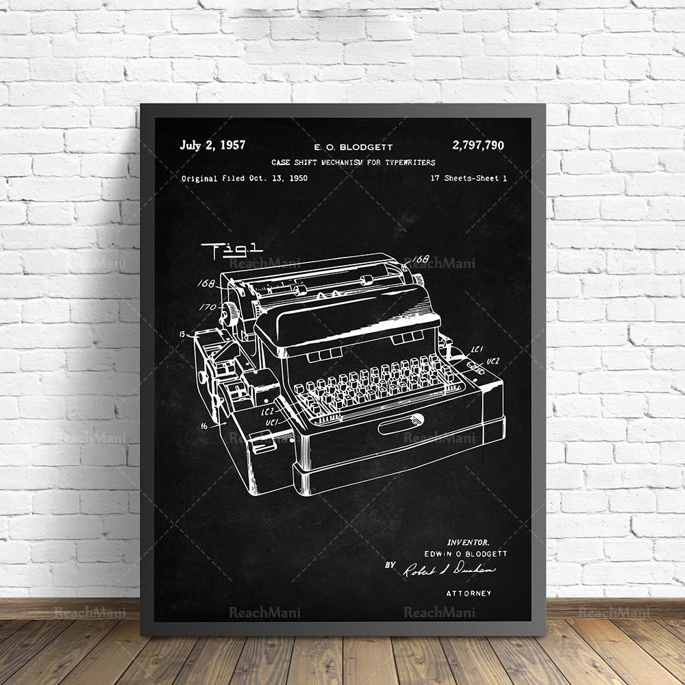 Office Patent Prints Set of 4, Accountancy Poster, Office Art, Business Management, Fountain Pen, Typewriter, Office Lamp,