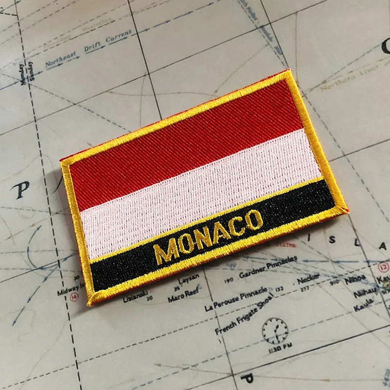 MONACO National Flag Embroidery Patches Badge Shield And Square Shape Pin One Set On The Cloth Armband   Backpack  Decoration