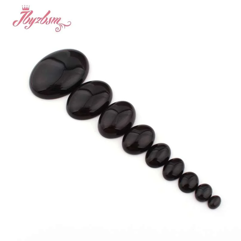 

Natural Black Agates Oval Bead CAB Cabochon Flatback Dome Undrilled Stone Beads For DIY Pandandt Earring Ring Jewelry Making 5pc