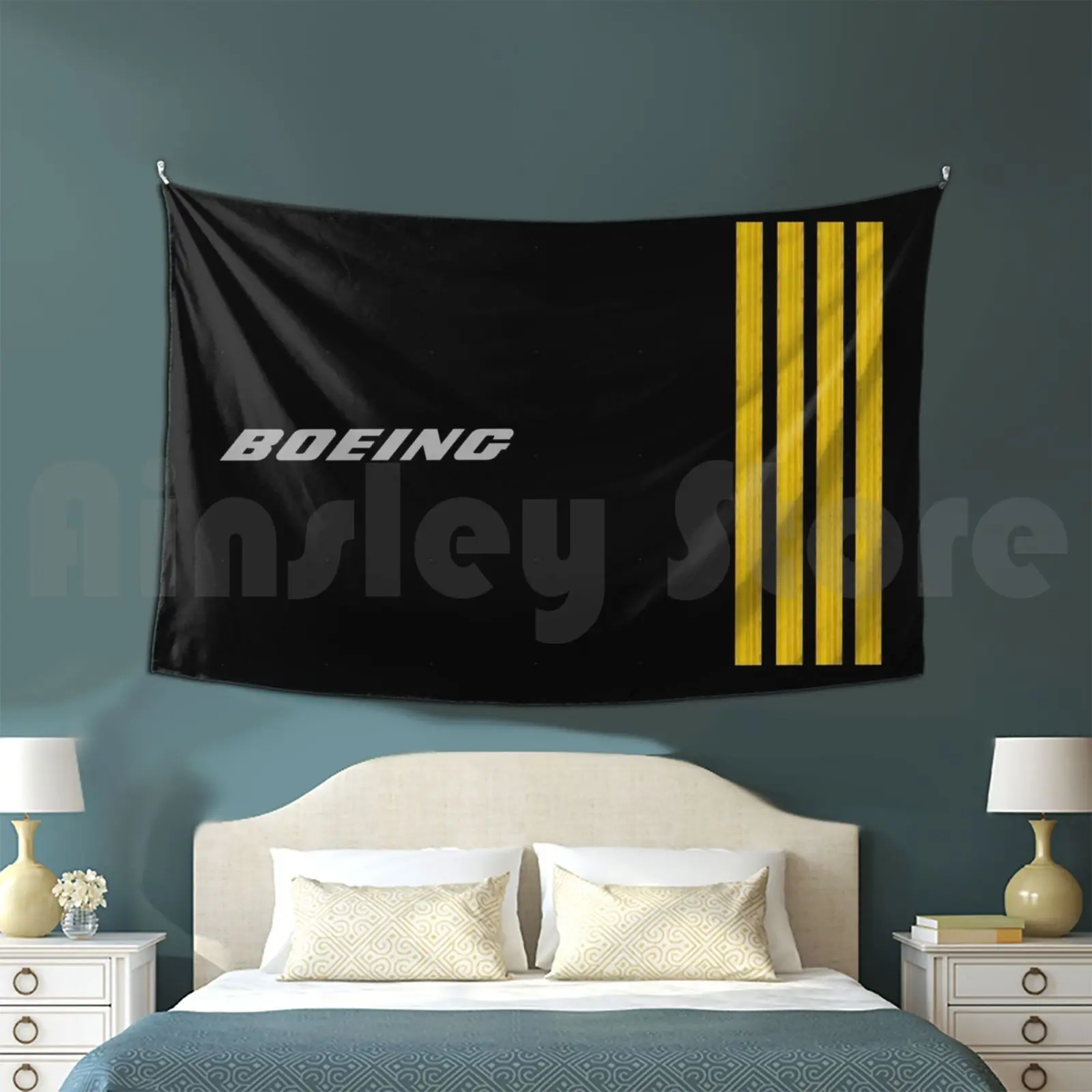 Boeing Stripes Tapestry Living Room Bedroom Boeing Airbus Aviation Stripes Captain Pilot Fly Flying Plane