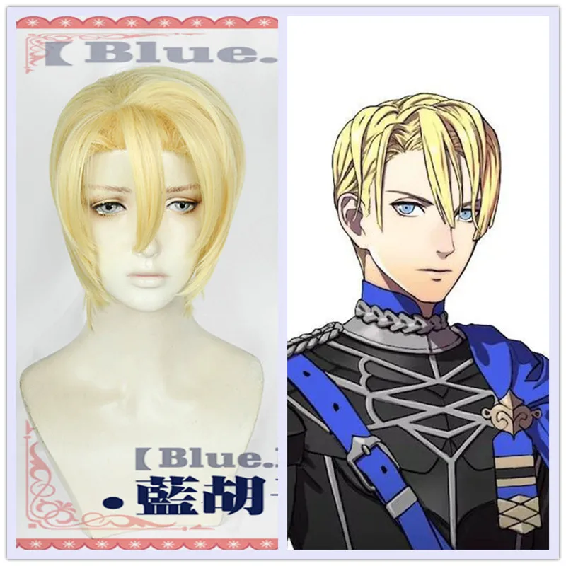 

New Fire Emblem ThreeHouses Wig Cosplay Dimitri Alexandre Bladud Short Blonde Golden Straight Cosplay Hair Halloween Role Play