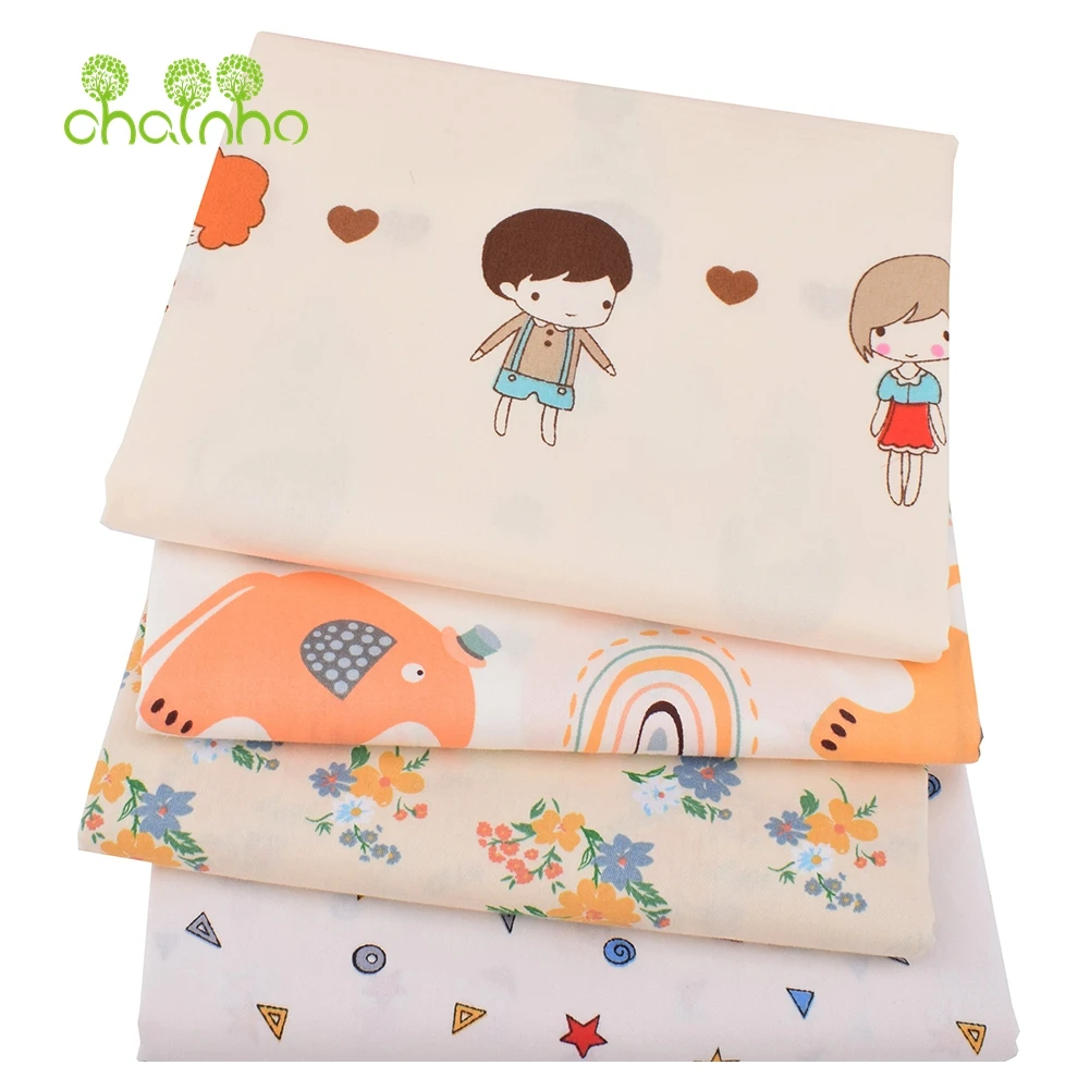 Chainho, tessuto in cotone Twill stampato, cucito e trapuntatura fai-da-te per materiale da letto per bambini e bambini, cartone animato Beige,