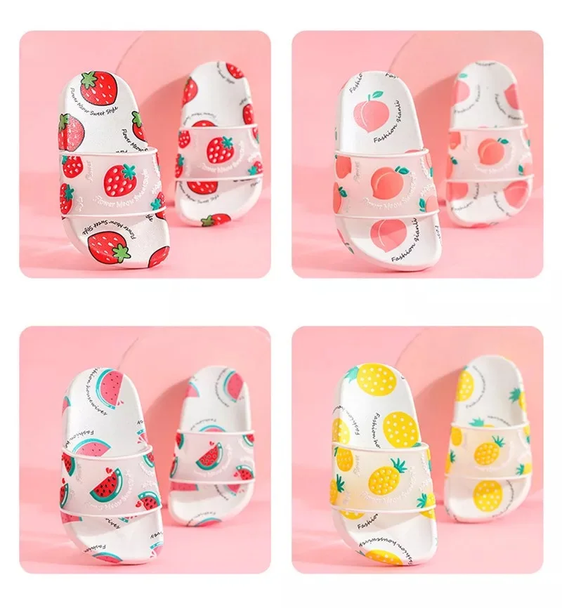 Summer slippers kids indoor slippers cartoon fruit strawberry girl flip flop slide sandals beach children home floor shoes