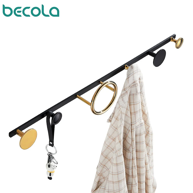 

Robe Hooks Wall Mount Towel Hook Black/Golden Bathroom Hardware Accessories Clothes Coat Hanger Wall Rack Brass Becola