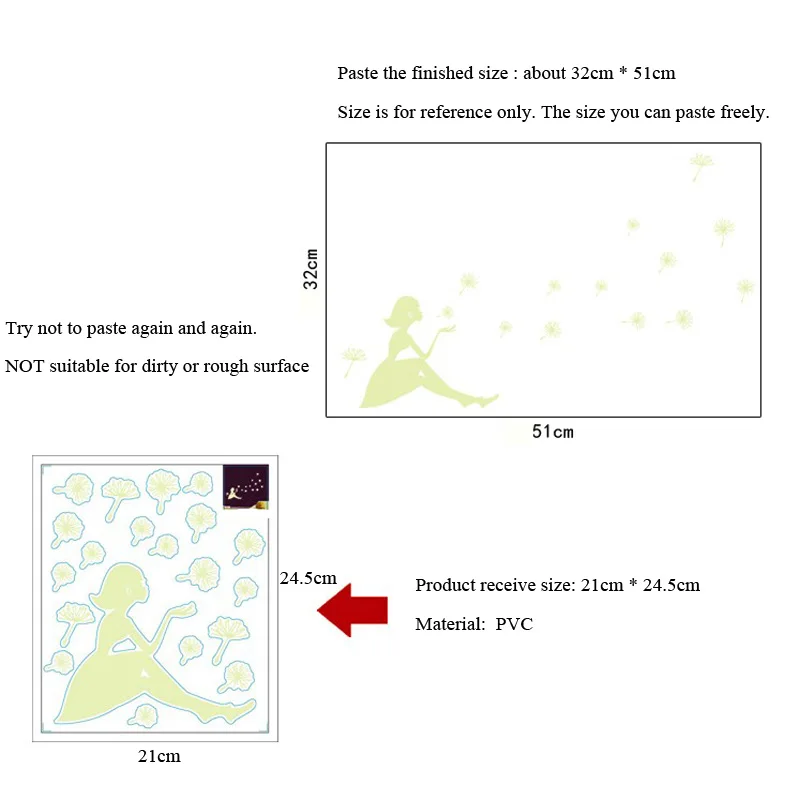 الإبداعية نمط مضيئة ملصقات جدار الهندباء فراشة فتاة غرفة المعيشة غرفة نوم الديكور الإسفار ديكور المنزل ملصق