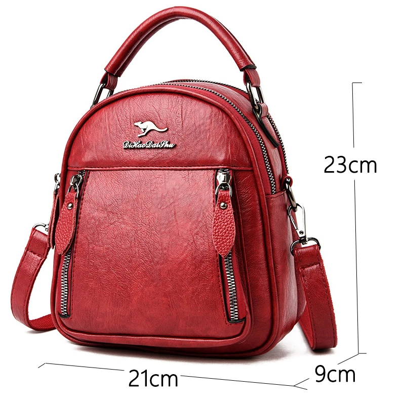 Women Leather Backpacks Luxury Designer Soft Leather Rucksack Female Vintage Bag School Bags For Girls Multifunction Backpack