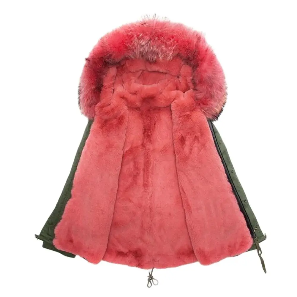 New Short Style Army Parka Watermelon Red Lined Jacket Men & Womens Hooded Winter Jacket Fur Parka