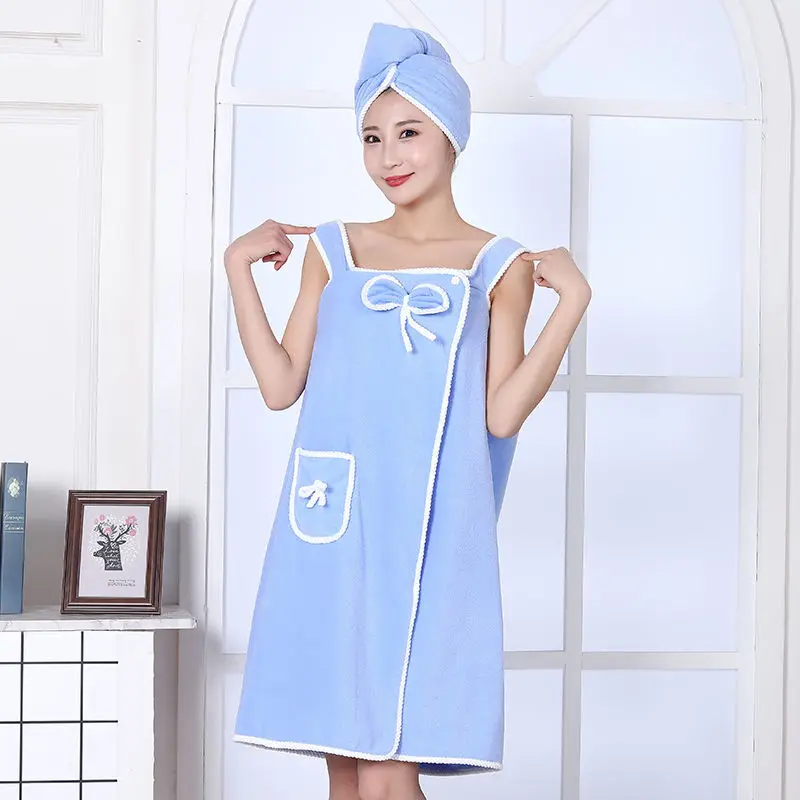 2021 Women Sling Bath Dress Female Large size 40-90 KG Can Wear Bath Towels Ladies Cotton Soft Super Absorbent Bath Dresses A