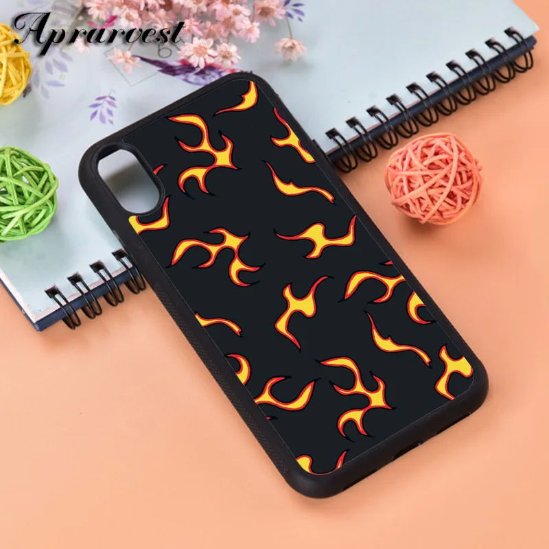 Aprarvest Aesthetic Neon Fire Flames Black Silicone Rubber Phone Case Cover For iPhone 6 6S 7 8 PLUS X XS XR 11 12 MINI PRO MAX