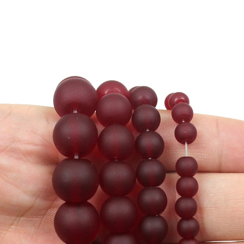 Natural Matte Frosted Garnet Red Chalcedony Stone Round Loose Spacer Glass Beads 4 6 8 10 12 MM Beads For Jewelry Making Fit DIY