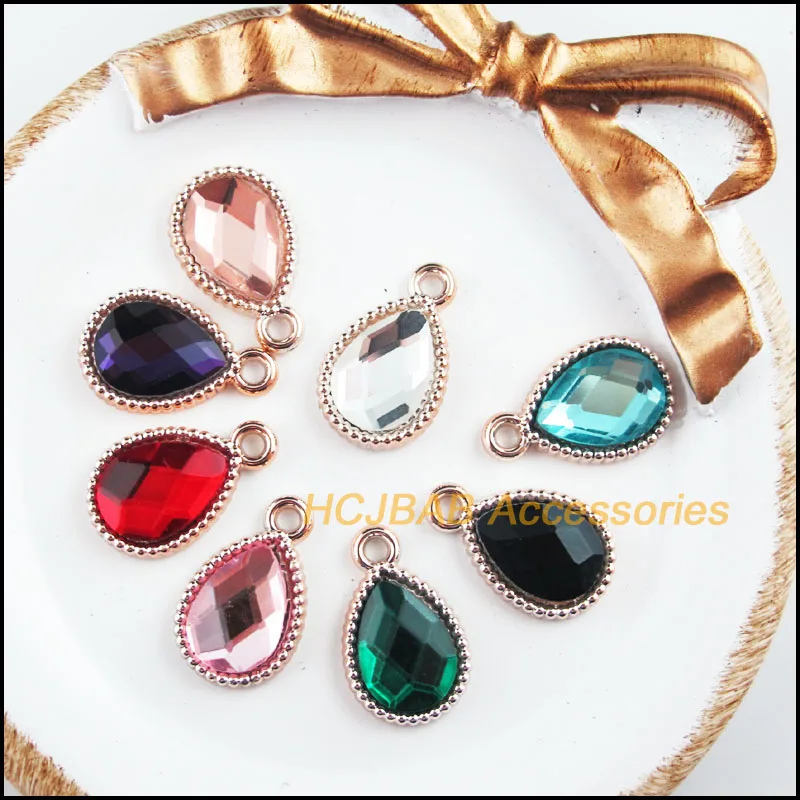 16Pcs KC Gold Plated Acrylic Retro Teardrop Crystal Charms Pendants 13x21mm