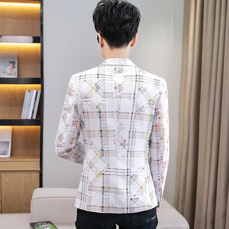 2021 New Plaid Blazers Men Slim Fit Business Casual Suit Jacket Korean Wedding Social Office Dress Coat Streetwear Costume Homme