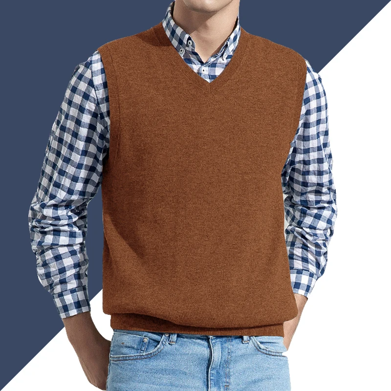 S-6XL Men Sleeveless Sweater Vest Male Autumn Spring Cotton Knitted Solid Vest Sweater Man Business V Neck Top Slim Sweaters Boy