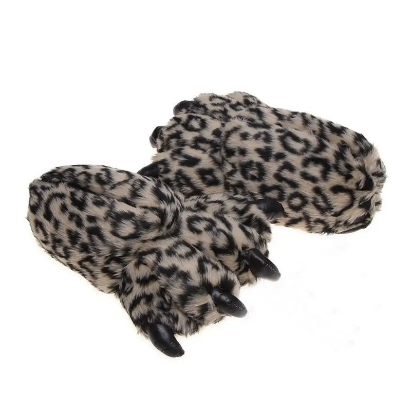 Zapatos de pata de Animal negros de talla 35-43 para mujer, Zapatillas de casa de invierno, zapatillas Unisex para mujer y hombre, chanclas peludas