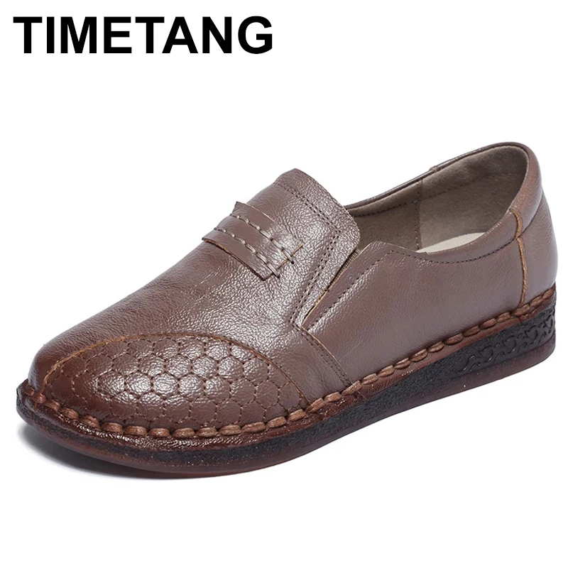 

TIMETANG Spring women flats shoes women genuine leather shoes woman cutout loafers slip on ballet flats ballerines flats