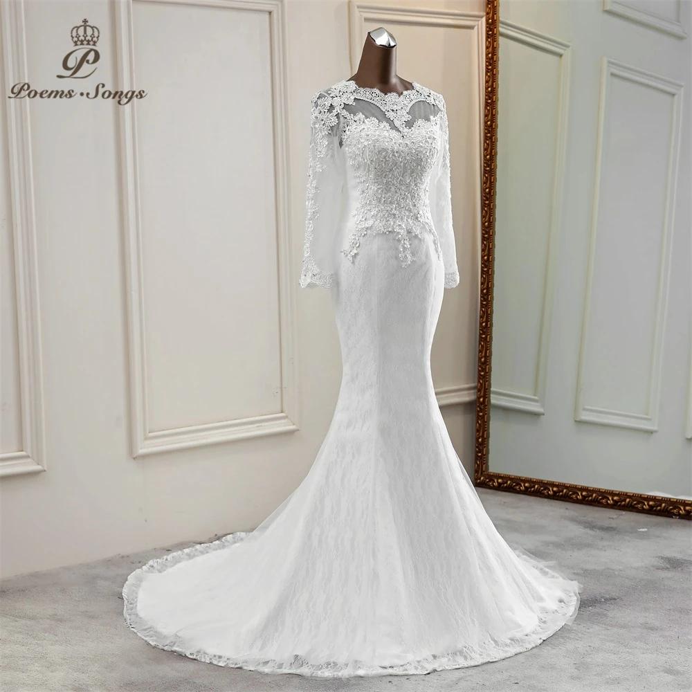 2020 nouvelle fleur robe de mariée manches longues mariage élégant robes de mariée applique sirène robe de mariée