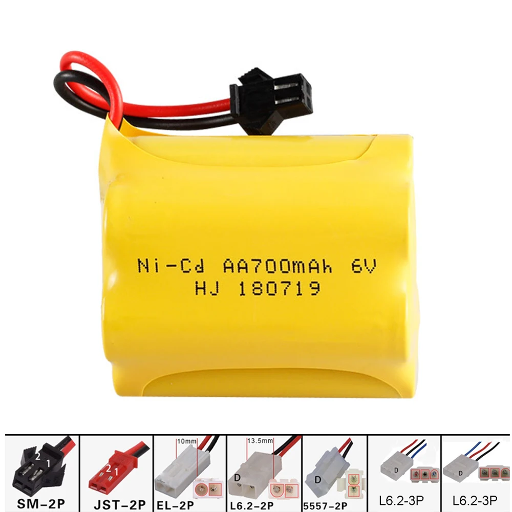 

6V 700mah NI-CD Battery T model SM/JST/EL-2P/L6.2-3P Plug For Rc toys Cars Tanks Truck Robot Gun toy parts AA 6v Batteries Pack