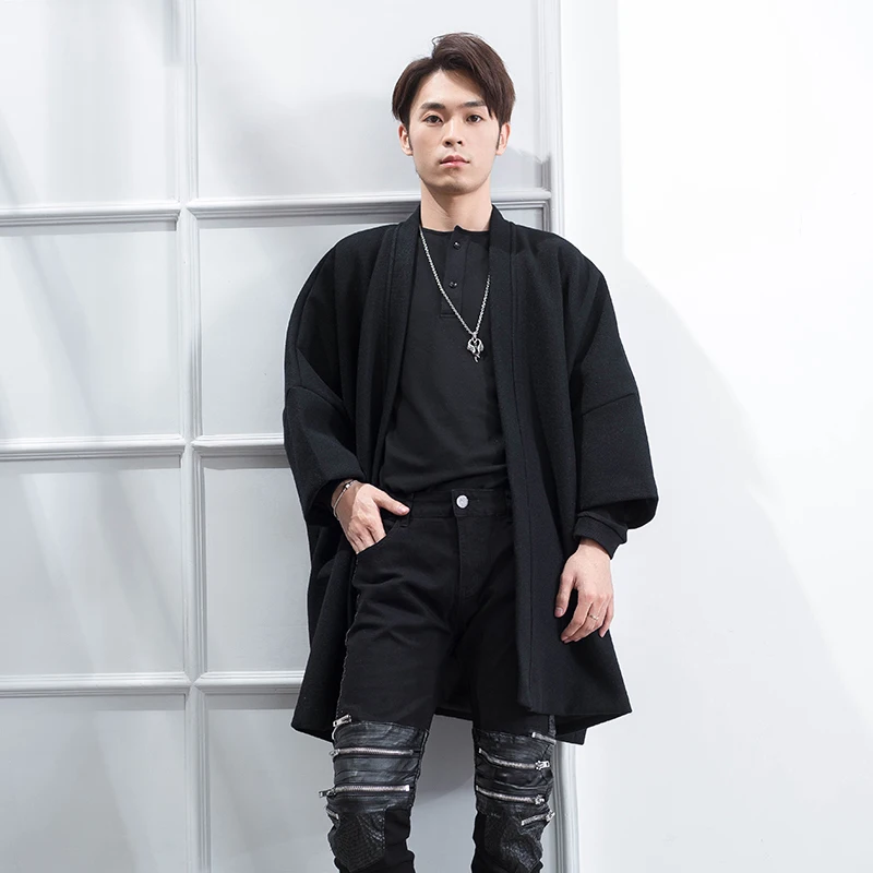 

Coat male loose lazy wind long cardigan Korean version of the trend of winter Japanese kimono woolen coat casual thick