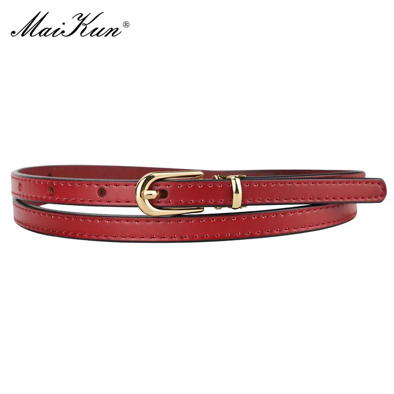 Maikun Women Belts Alloy Pin Buckle Genuine Leather Thin Belt Female Waistband for Jeans Dresses Pants