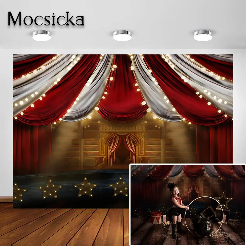 Mocsicka Retro Circus Photography Backdrop Circus Carnival Kids Baby Birthday Party Portrait Background for Photoshoot Photocall