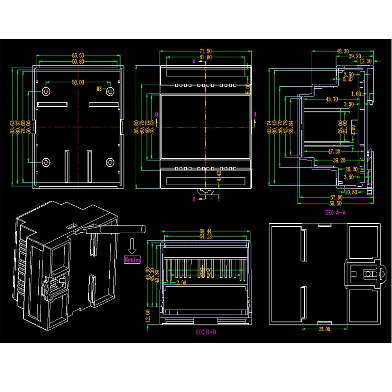 Din Rail Kunststoff gehäuse abs elektronische Projekt gehäuse DIY Industrie box benutzer definierte SPS Anschluss dose 87*72*60mm