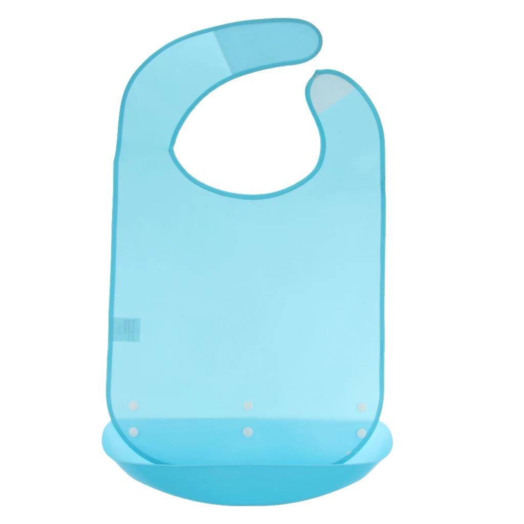 Meals Bib Protector Elderly Aid Apron + Detachable PE Pocket Blue - Reusable, Washable, Anti-oil, Anti-fouling, Easy to Clean