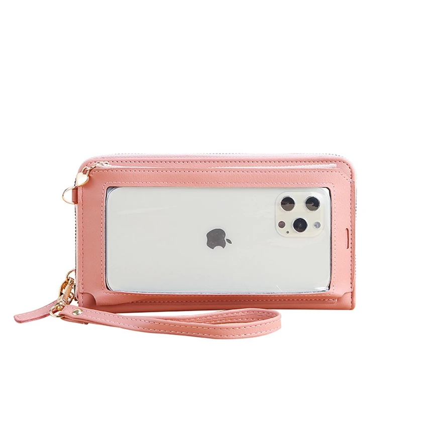 Crossbody ladies long wallet simple touch screen wrist mobile phone bag coin purse Korean version portable mobile phone bag