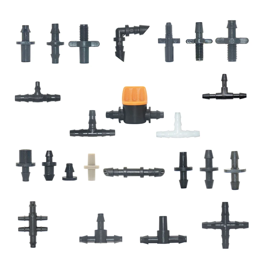 Irrigação sprinkler 1/8 1/4 Polegada duplo farpado t único cotovelo conector de tubulação de água montagem reparo para 3/5 4/7mm mangueira acoplador