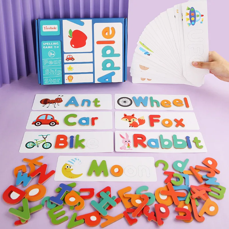 Spelling Word Puzzle Game Toy Sets English 26 Letters Recognition Alphabet Toddler Kid Early Educational Cognition Props