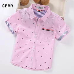 GFMY Hot Sale Children Shirts Blouse Casual Solid Cotton Short-sleeved Boys shirts For 2-14 Years Ribbon Decoration Baby shirts