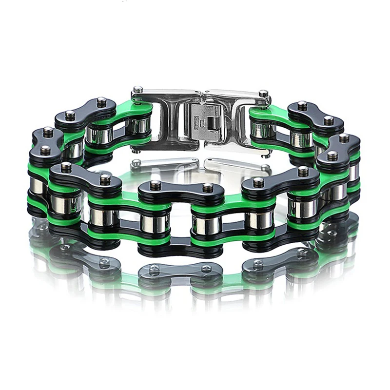 16mm Heavy Punk Stainless Steel Motorcycle Bike Bracelet Men Women Hiphop Orange Blue Green Bicycle Biker Chain Bangle Jewelry