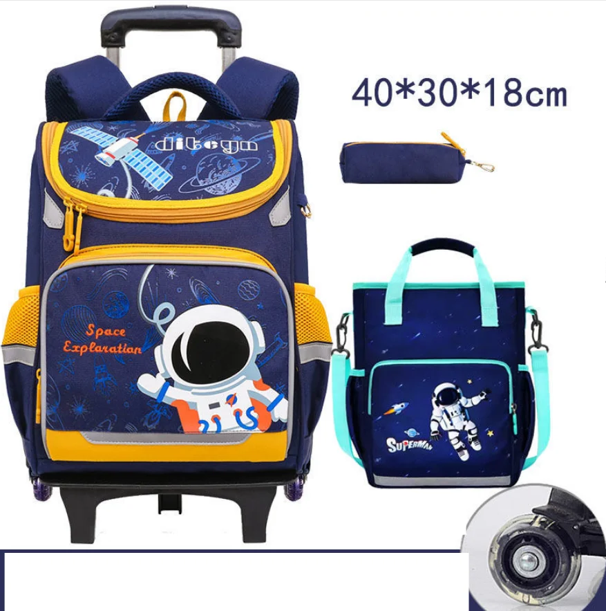 School bag with wheels for boys Primary School Rolling Trolley Bags Kids Daypack Knapsack Rucksack Carry-on Luggage with Wheels