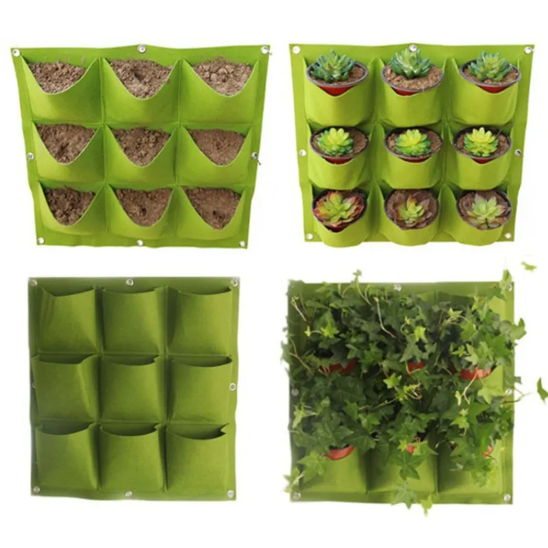 9/18/36/64 Pockets Green Grow Bags Planter Vertical Garden Vegetable Living Garden Bag Seedling Wall Hanging Plant Growing Bags