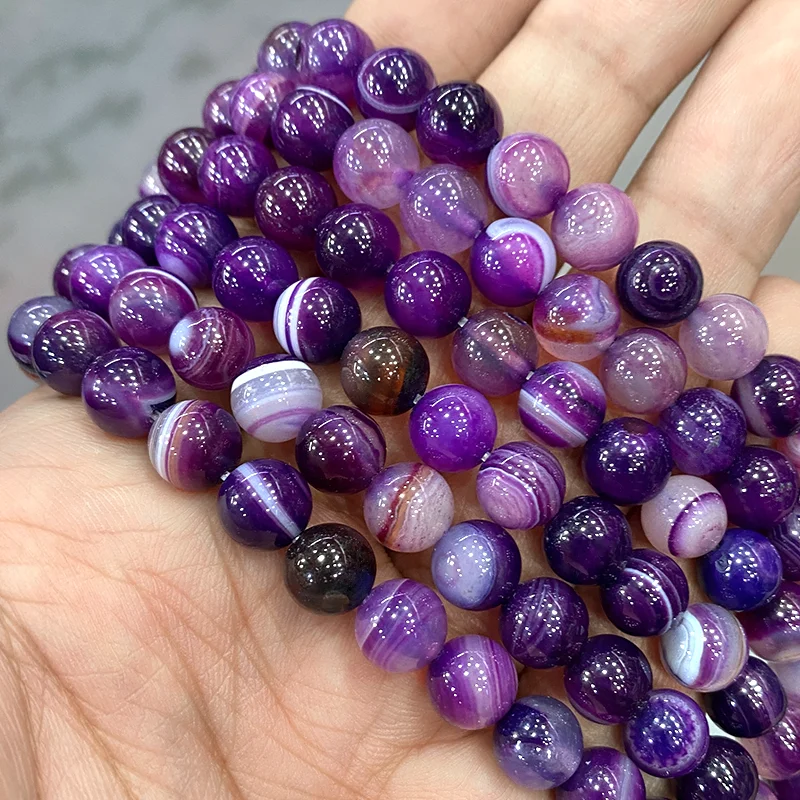 Natural Banded Purple Lace Agates Stone Round Beads Diy Bracelet Necklace Pendant for Jewelry Making 15