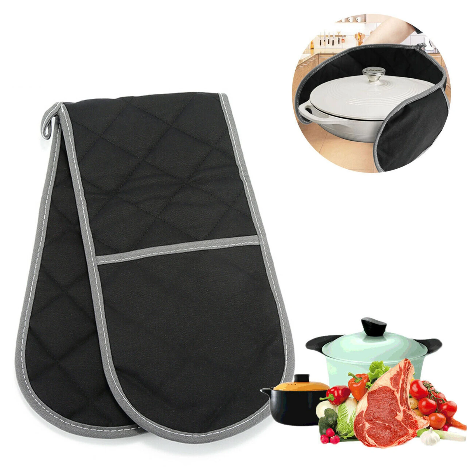 Double-Ended Oven Gloves Padded Long Anti-scalding Thick with Inner Cotton Layer Microwave Baking Barbecue Mitts