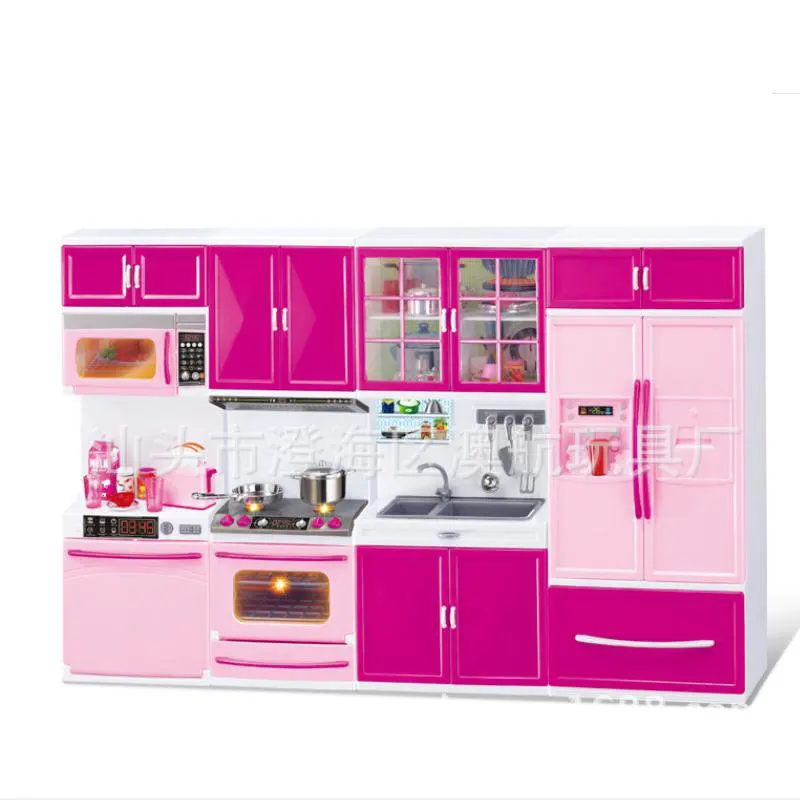 Doll For Girls3 In 1 New Pretend Play Simulation Kitchen Set Cooking Cabinet Tool Tableware Dolls Suits Toys Puzzle Educational