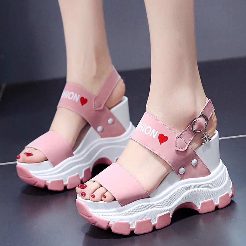 Platform Sandals Women 2025 New Summer Chunky High Heels Female Wedges Shoes for Women Fish Toe Red Sandalia Feminina